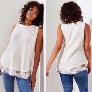 LOFT Floral Mixed Media Sleeveless Knit Sweater Size S